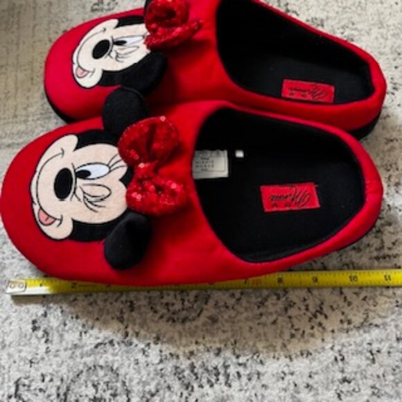 Disney Minnie Mouse Slippers with Red Sequin Bow Women's 9/10 - Picture 4 of 9